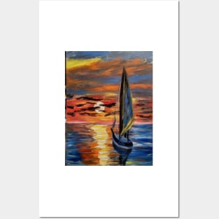 sailing at sunset . Posters and Art